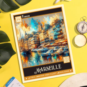 Marseille, Frankrike Måla Vintage Vykort