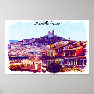 Marseille Frankrike Panorama View Poster