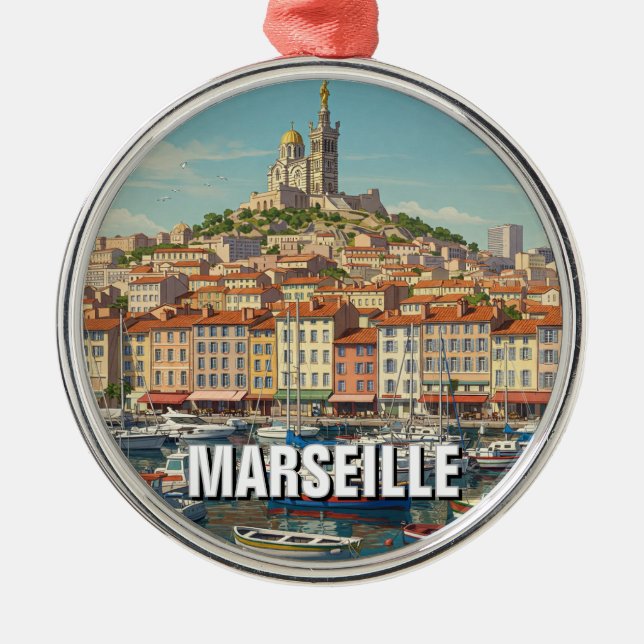 Marseille Frankrike Resa Julgransprydnad Metall (Framsidan)