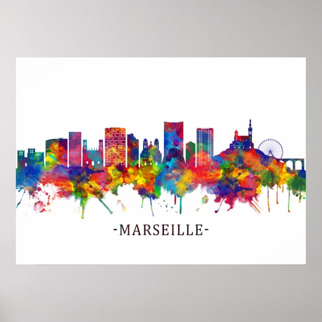 Marseille Frankrike Skyline Poster (Framsidan)