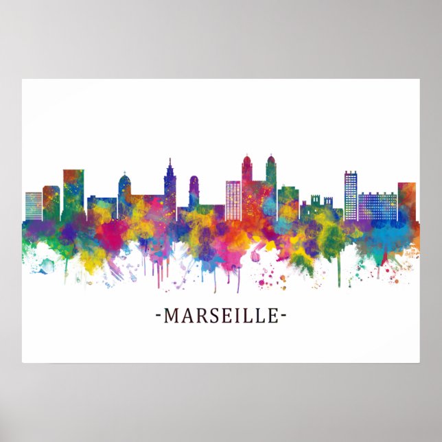 Marseille Frankrike Skyline Poster (Framsidan)