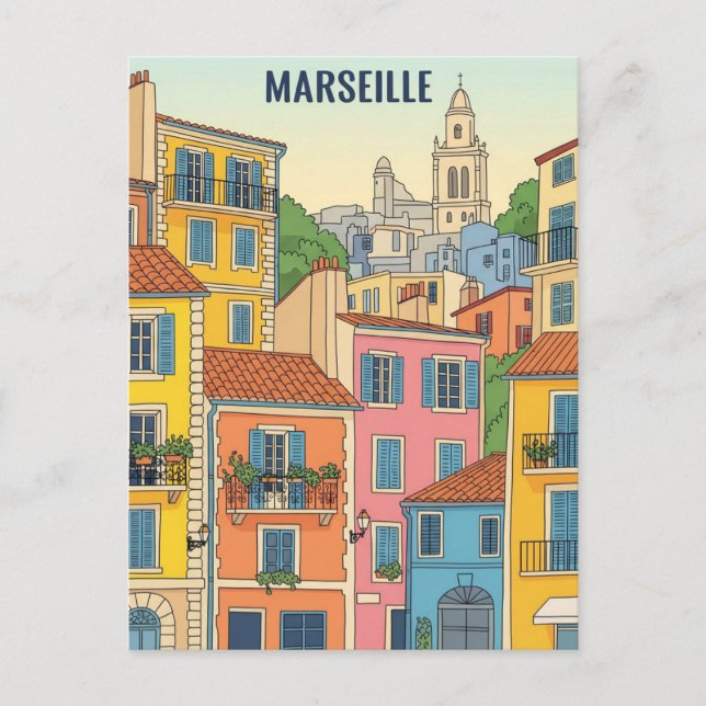 Marseille Frankrike Travel Illustration Vykort (Framsida)