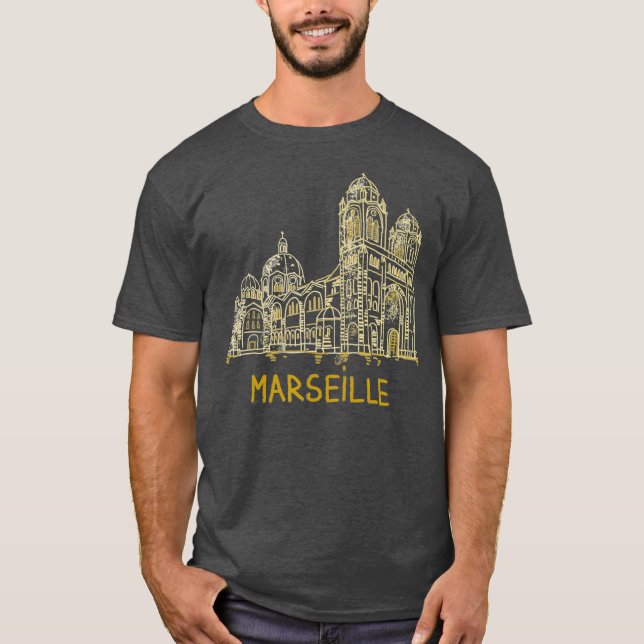 Marseille Frankrike Unique Hand plockade Art Gift  T Shirt (Framsida)