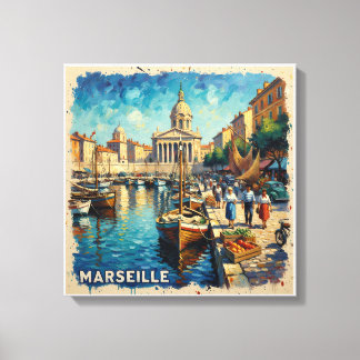 Marseille hamn Vintage Port Sträckt Canvas