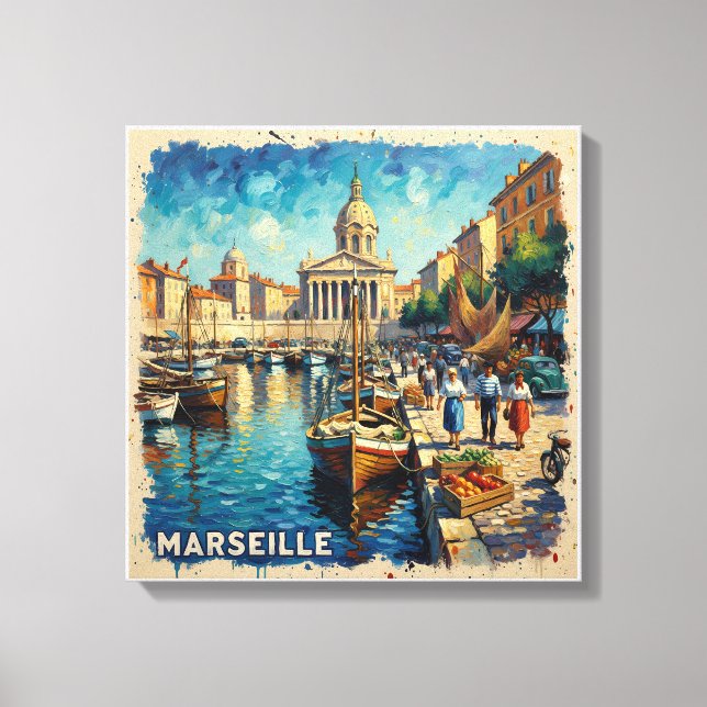 Marseille hamn Vintage Port Sträckt Canvas (Framsida)