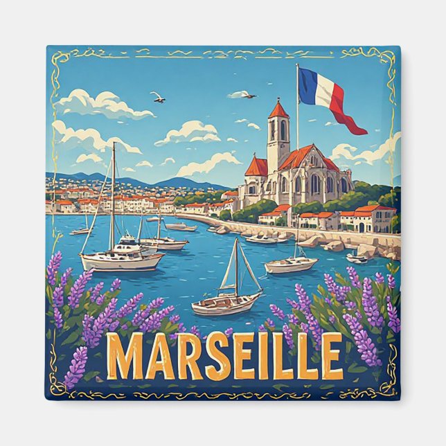 🧲 Marseille Medelhavet Resa Minne Frankrike 🌊 Magnet (Framsidan)