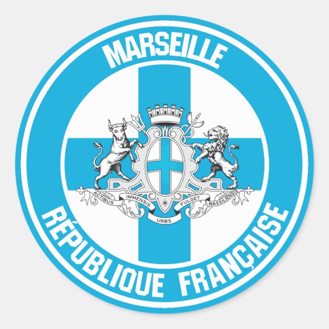 Marseille Round Emblem Runt Klistermärke (Framsida)