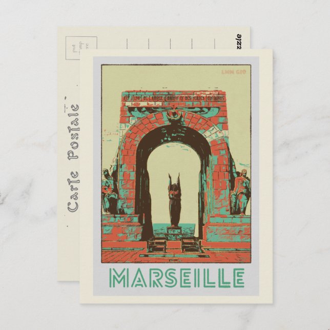 Marseille The Porte d'Orient illustration Frankrik Vykort (Fram/baksida)