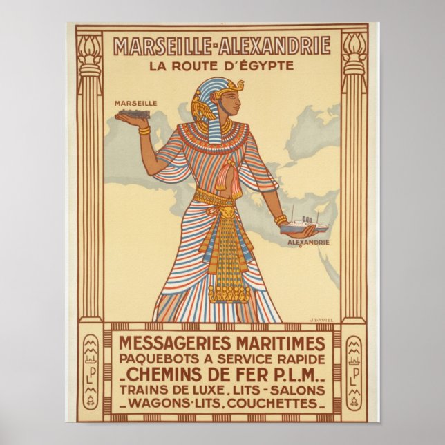 Marseille till Alexandria Egypten Route Poster (Framsidan)