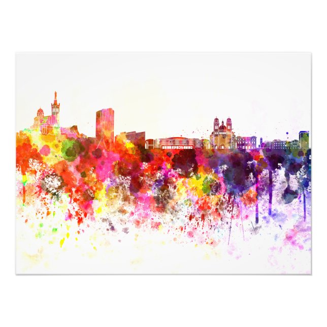 Marseilles skyline in watercolor background fototryck (Framsidan)