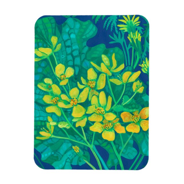 Marsh Marigold Summer Wildblommor Blommigt Paintin Magnet (Vertikal)