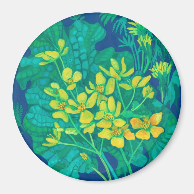 Marsh Marigold Summer Wildblommor Blommigt Paintin Magnet (Framsidan)