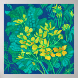 Marsh Marigold Summer Wildblommor Blommigt Paintin Poster