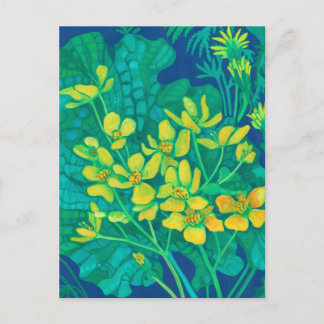Marsh Marigold Summer Wildblommor Blommigt Paintin Vykort