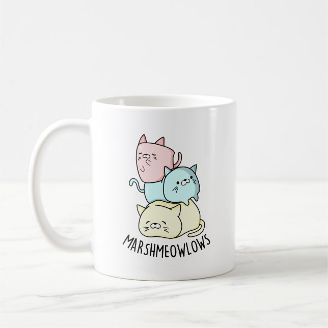 Marsh-meow-lows Funny Cat Marshmallow Pun Kaffemugg (Vänster)