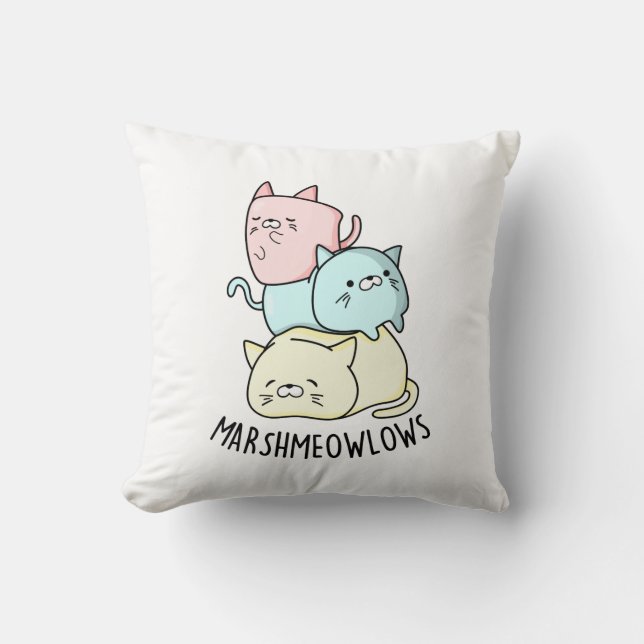 Marsh-meow-lows Funny Cat Marshmallow Pun Kudde (Framsida)