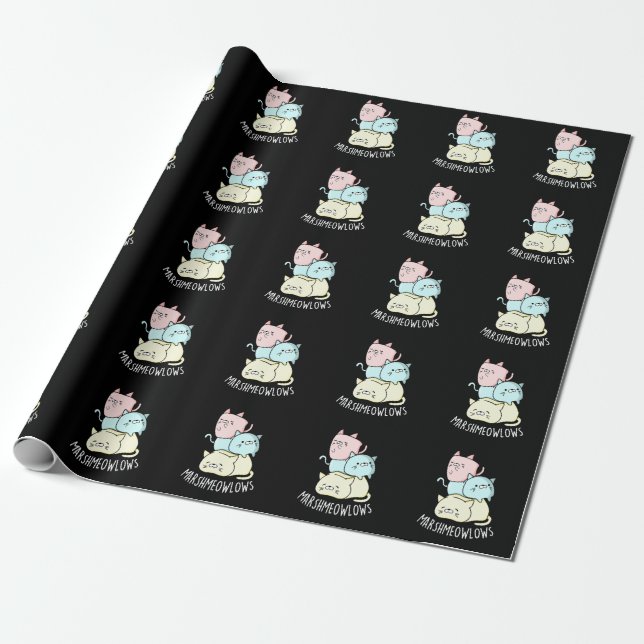 Marsh-meow-lows Funny Cat Marshmallow Pun Mörk BG Presentpapper (Utrullad)