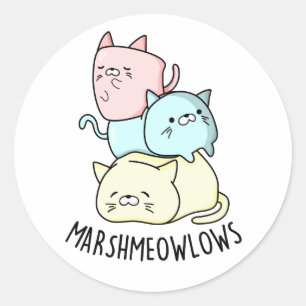 Marsh-meow-lows Funny Cat Marshmallow Pun Runt Klistermärke