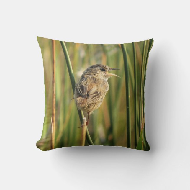 Marsh Wren Throw Pillow Kudde (Framsida)