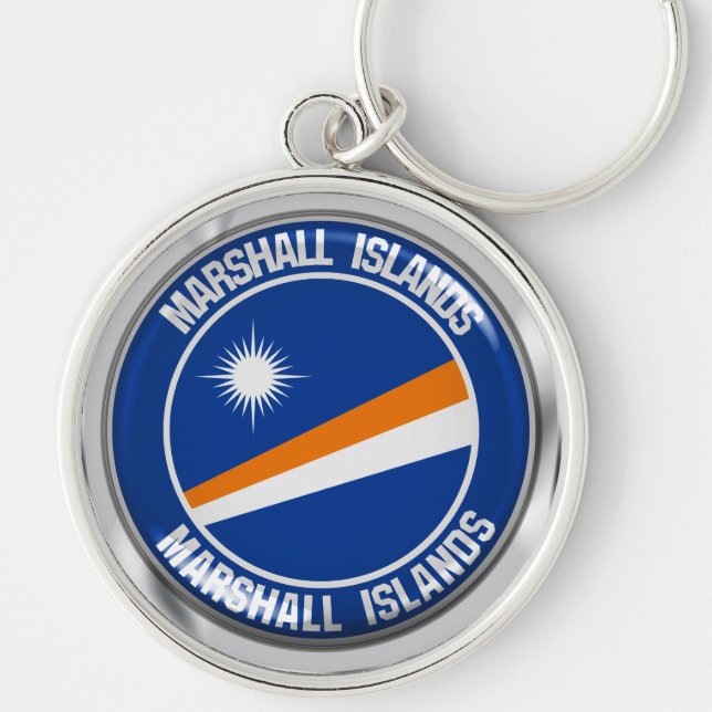 Marshall Islands Round Emblem Rund Silverfärgad Nyckelring (Framsidan)