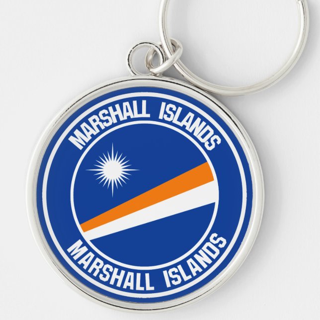 Marshall Islands Round Emblem Rund Silverfärgad Nyckelring (Framsidan)