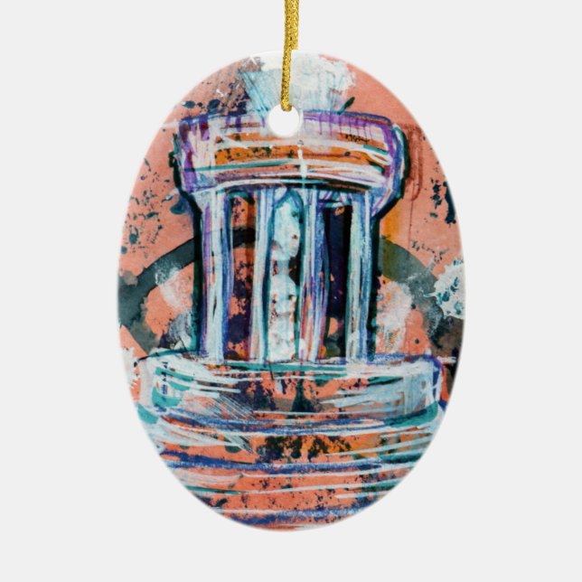 Marshall Michigan Brooks Memorial Fontän Tourist Julgransprydnad Keramik (Framsidan)