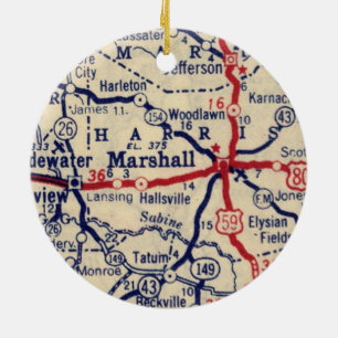 Marshall TX 1945 Karta Julgransprydnad Keramik