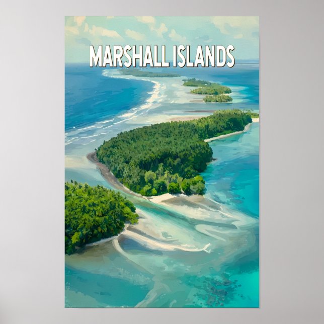 Marshallöarna Illustration Resa Konst Vintage Poster (Framsidan)