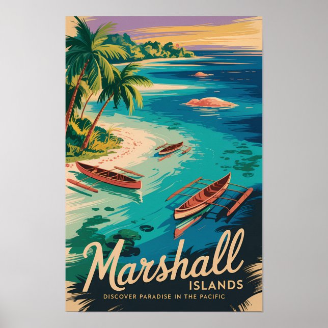 Marshallöarnas kustillustration Resekonst Poster (Framsidan)