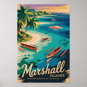 Marshallöarnas kustillustration Resekonst Poster