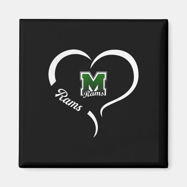 Marshfield Rams Logotyp Halvhjärtslangar Hjärtslån Magnet (Framsidan)