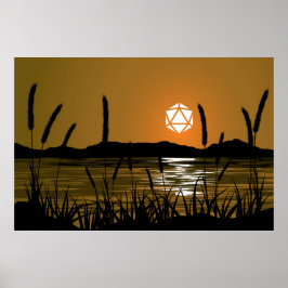 Marshland Sunset Sjö D20 Dice Sol RPG Landskap Poster