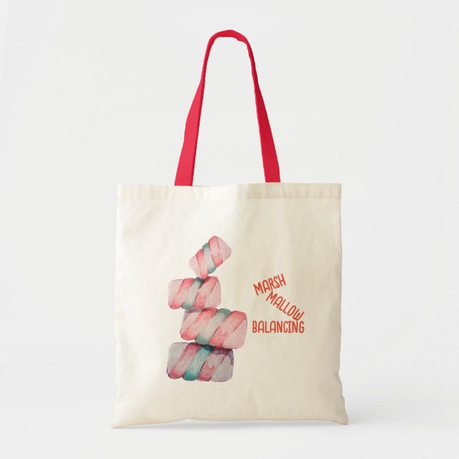 Marshmallow Balancing Candy Pun Tote Bag Tygkasse (Framsidan)