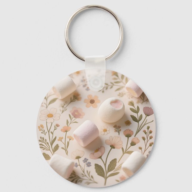 Marshmallow Blommig Pastell Mönster Nyckelring (Framsida)