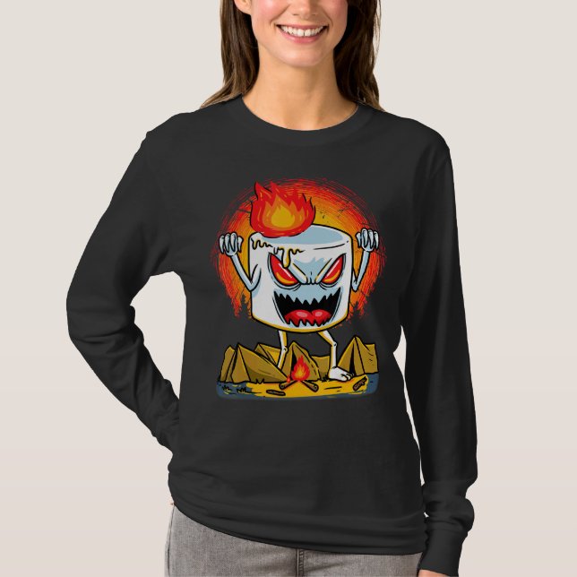 Marshmallow Camper Camping Bonfire Halloween Manar T Shirt (Framsida)