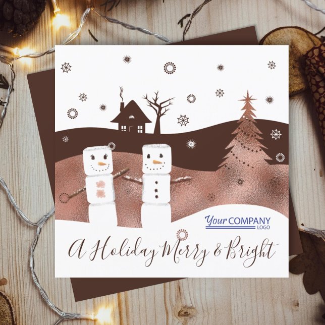 Marshmallow Chocolate Brown Company jul Inbjudningar (rustic brown beige bronze company business logo holiday christmas xmas greeting card client employee)