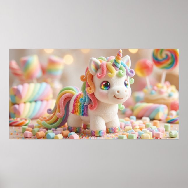 Marshmallow Enhörning och Pastell Färg Godis Dröm Poster (Framsidan)