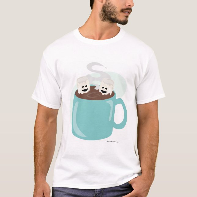 Marshmallow in Kopp Cute Roligt Hett Tub Food Teck Tee Shirt (Framsida)