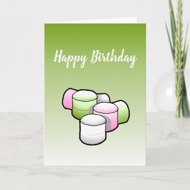 Marshmallow på vikad gratulationsfödelsedagskort kort (Framsida)