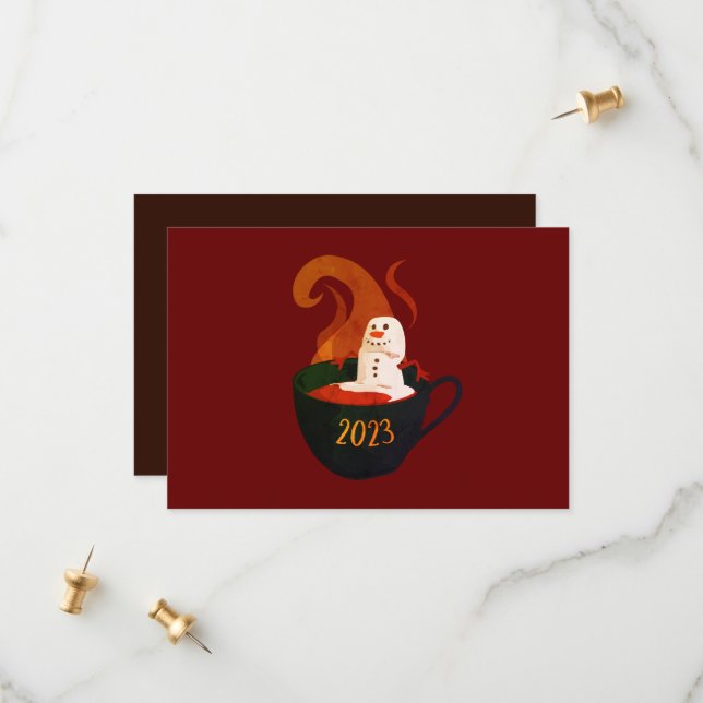 Marshmallow Snögubbe i Hett Kakao Spara Datumet (Fram/Back In Situ)