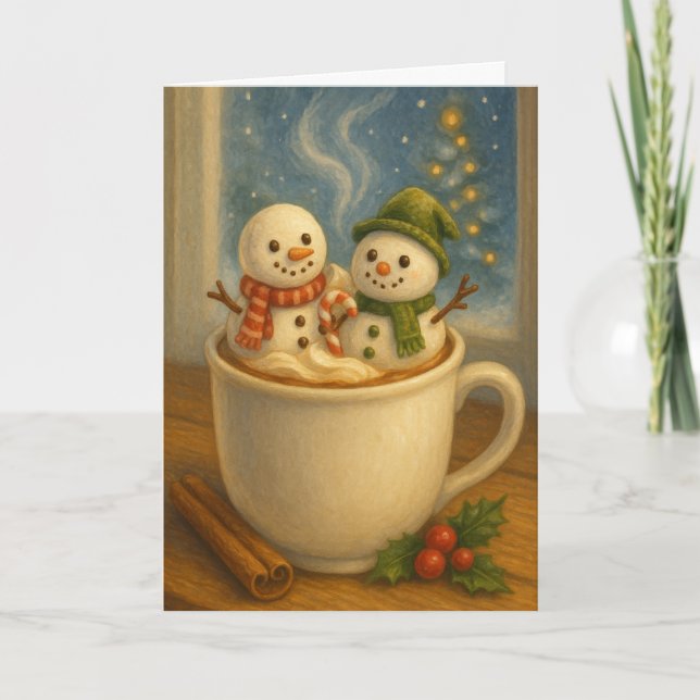 Marshmallow Snowmen Hot Cocoa Helgkort (Framsida)