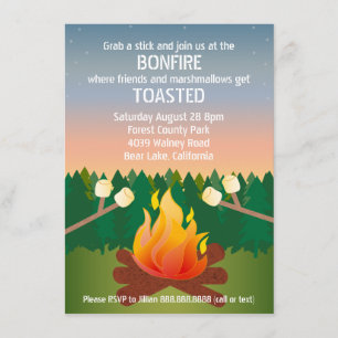 Marshmallow Tosted Bonfire Party Inbjudningar
