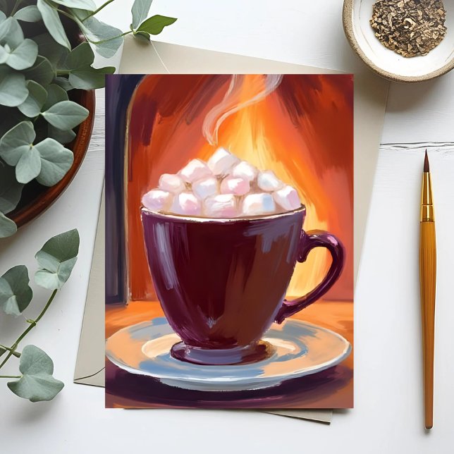Marshmallow Varm Choklad Mugg Målning Vykort (Skapare uppladdad)