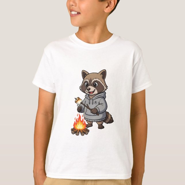Marshmallowrosting tvättbjörnshoodie barn t shirt (Framsida)