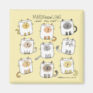 MARSHmeowLOWS Whimsical Ordlek Cat Marshmallow Magnet