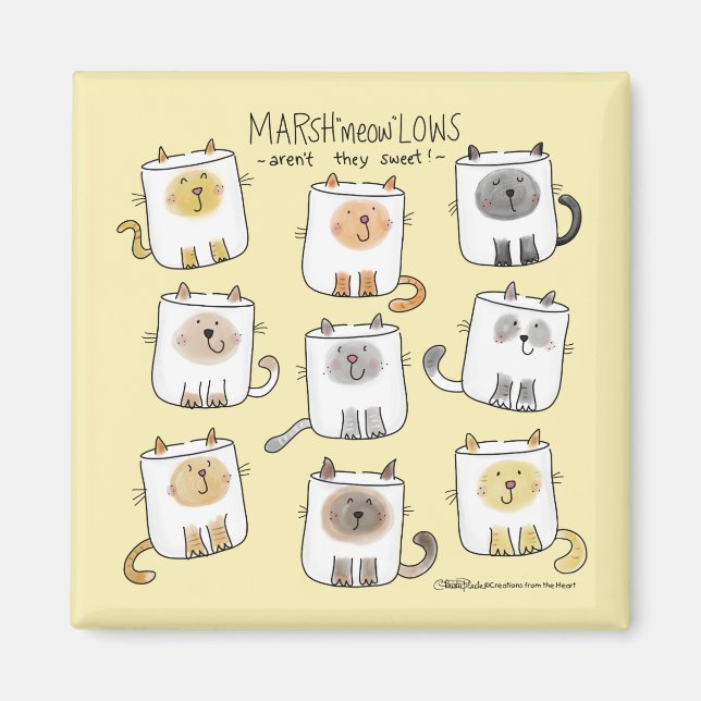 MARSHmeowLOWS Whimsical Ordlek Cat Marshmallow Magnet (Framsidan)