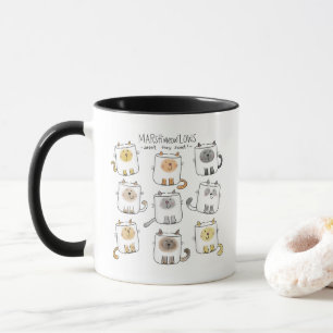 MARSHmeowLOWS Whimsical Ordlek Cat Marshmallow Mugg