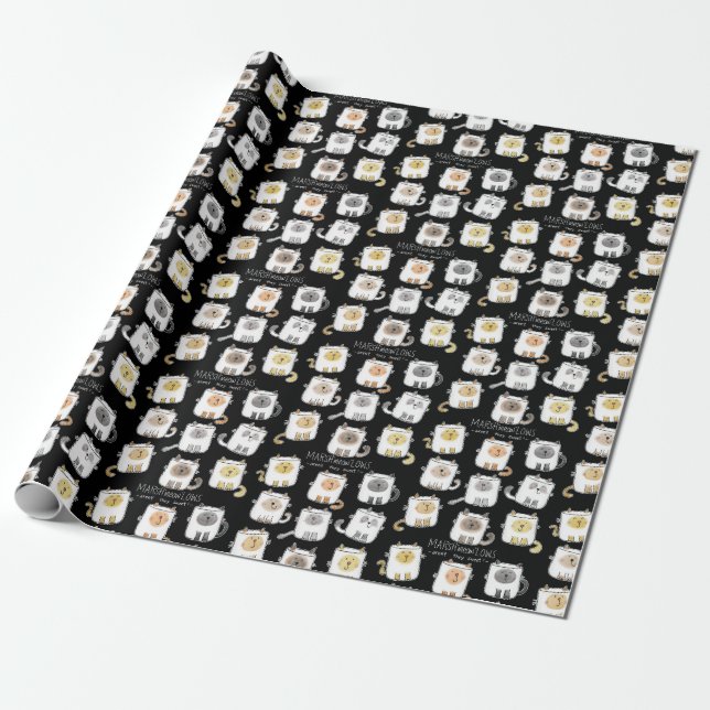 MARSHmeowLOWS Whimsical Ordlek Cat Marshmallow Presentpapper (Utrullad)