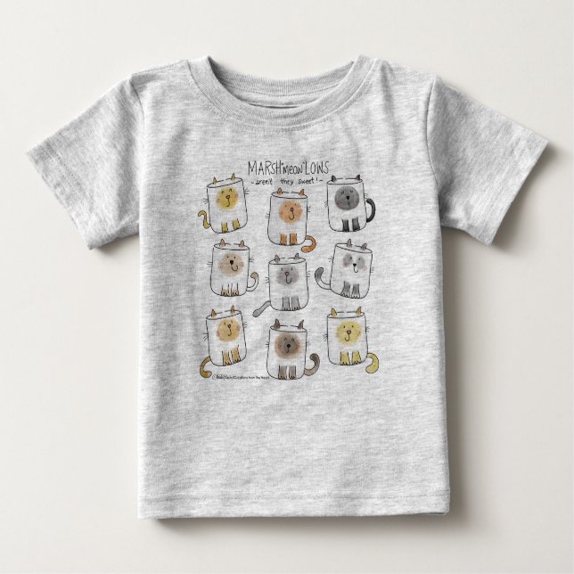 MARSHmeowLOWS Whimsical Ordlek Cat Marshmallow T Shirt (Framsida)