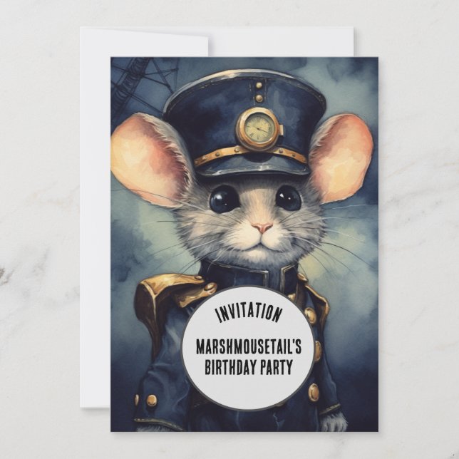 Marshmousetail SteamPunk-djur Anpassat namn Inbjudningar (Framsida)
